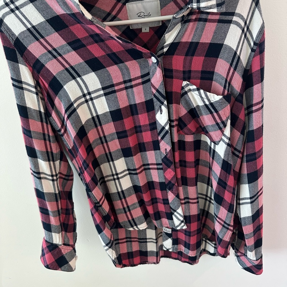 Rails Women's Checkered Button-Down Shirt in Pink, Black, and White